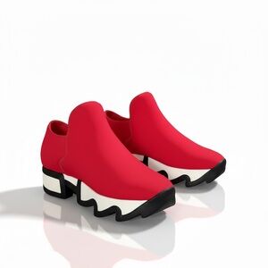 Iri NYC Wes I Low-Top Red Neoprene Wavy Platform Sneakers - Size 39 NWOT